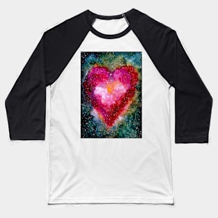 Bright Pink Heart and Outer Space Baseball T-Shirt